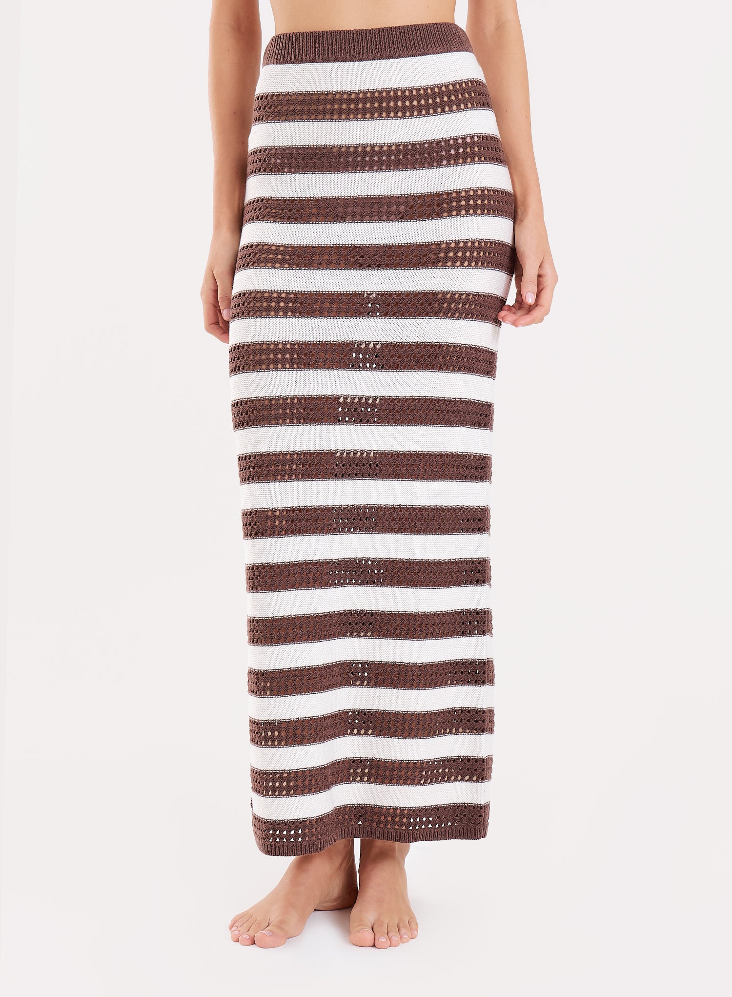 Chocolate Stripe Crochet Maxi Skirt
